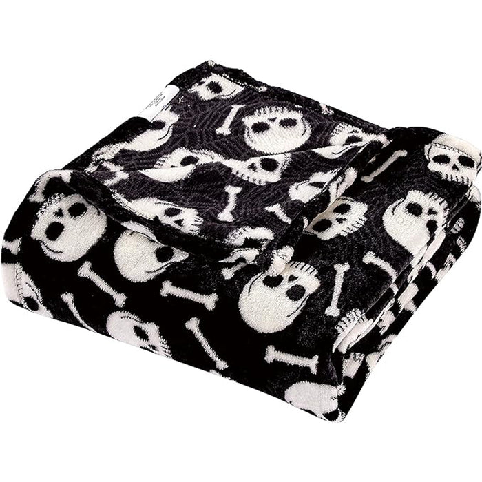 Plazatex Skull Bones Micro Plush Decorative Halloween Throw Blanket  50" X 60" Black And White