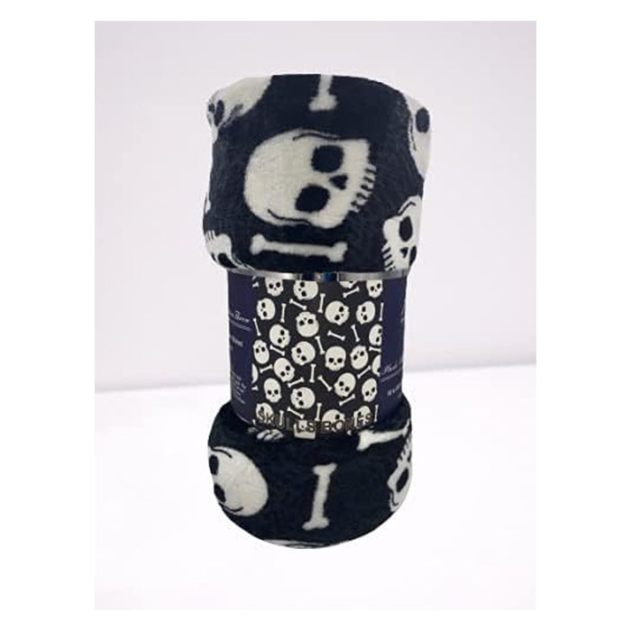 Plazatex Skull Bones Micro Plush Decorative Halloween Throw Blanket  50" X 60" Black And White