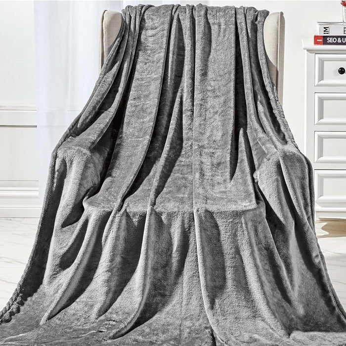 Plazatex Microplush and Microfiber All Season Hydrophobic  Polyester Solid Throw Blanket 50" x 60", Grey