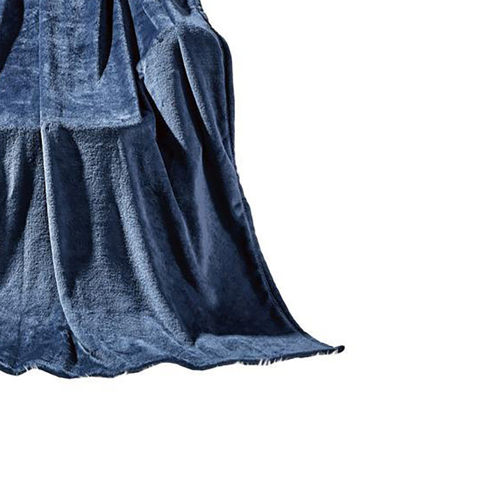 Plazatex Microplush and Microfiber All Season Hydrophobic  Polyester Solid Throw Blanket 50" x 60", Navy