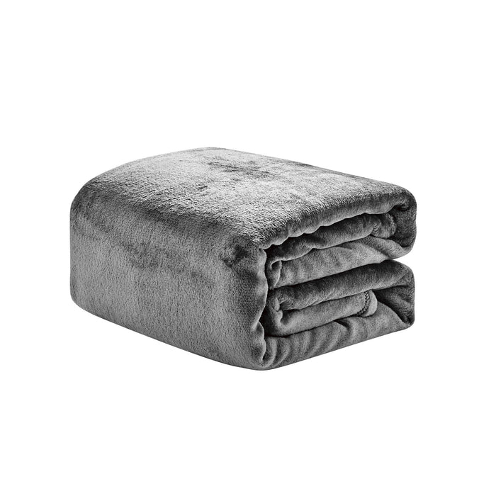 Plazatex Microplush and Microfiber All Season Hydrophobic  Polyester Solid Throw Blanket 50" x 60", Grey
