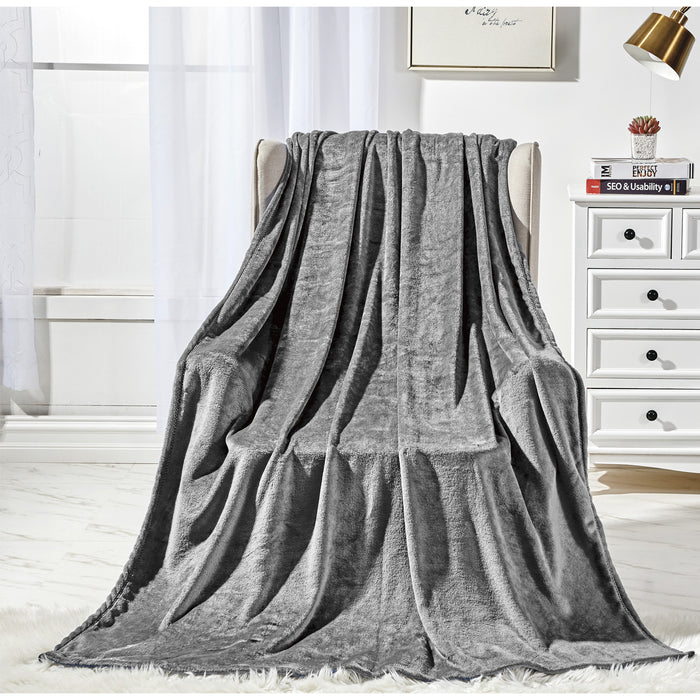 Plazatex Microplush and Microfiber All Season Hydrophobic  Polyester Solid Throw Blanket 50" x 60", Grey