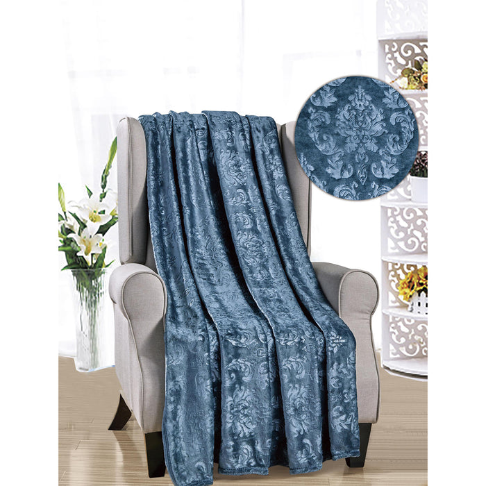 Versailles Ultra Soft Plush Contemporary Embossed Pattern All Season 50" x 60" Throw Blanket, Oxford Blue