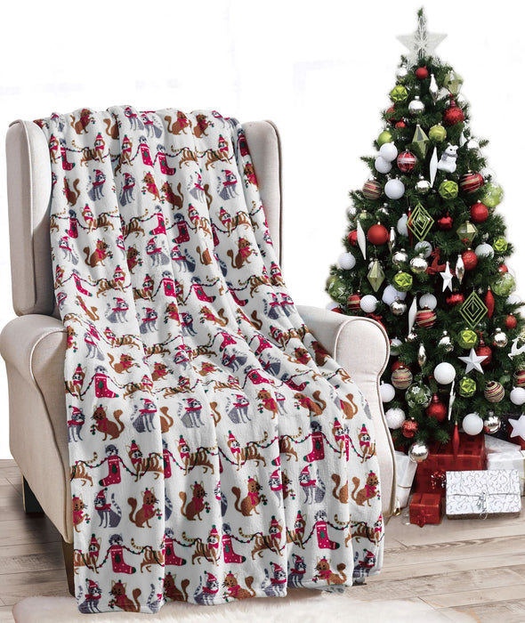 Plazatex Holiday Christmas Cats Design Micro Plush Throw Blanket - 50x60", Multicolor