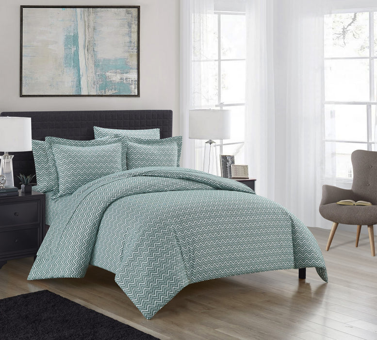 Chic Home Blaine Duvet Cover Set Contemporary Two Tone Striped Chevron Pattern Bed In A Bag Bedding - Sheets Pillowcase Pillow Sham Included - 5 Piece - Twin 68x90", Green