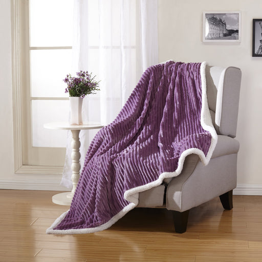 Plazatex Corduroy Faux Sherpa Reverse Throw Blanket - 50x60", Lavender