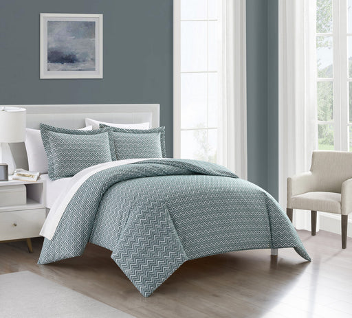 Chic Home Blaine Duvet Cover Set Contemporary Two Tone Striped Chevron Pattern Bed In A Bag Bedding - Sheets Pillowcase Pillow Sham Included - 5 Piece - Twin 68x90", Green