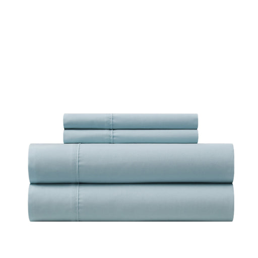Chic Home Ashton Sheet Set Super Soft Solid Color With Piping Flange Edge Design - Includes 1 Flat, 1 Fitted Sheet, and 1 Pillowcase - 3 Piece - Twin 66x102", Blue