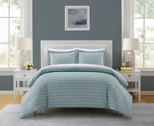 Chic Home Blaine Duvet Cover Set Contemporary Two Tone Striped Chevron Pattern Bed In A Bag Bedding - Sheets Pillowcase Pillow Sham Included - 5 Piece - Twin 68x90", Green